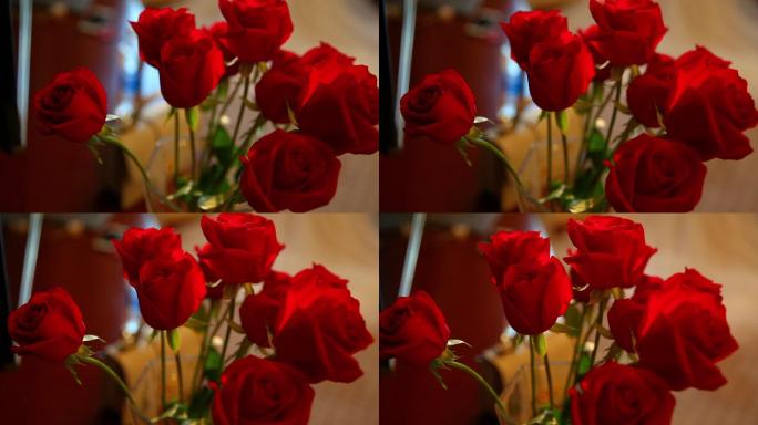 花瓶里的的红玫瑰花