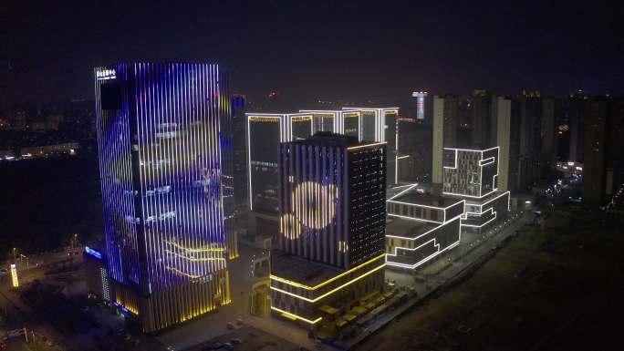 4K-原素材-唐山金融中心夜景航拍