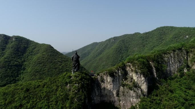 航拍中国古山寨关羽雕像