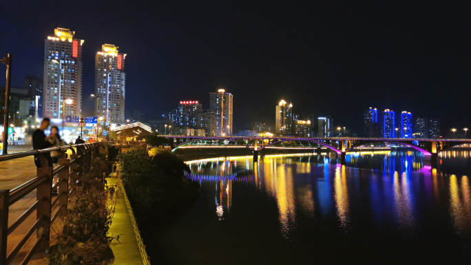 4K城市夜晚江边灯光夜景延时-可商用