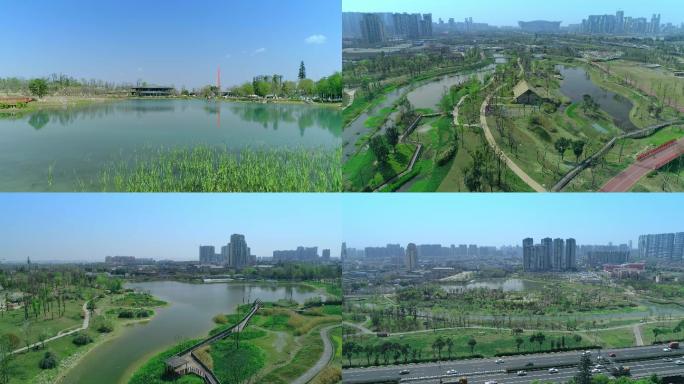 4K城市公园成都天府绿道锦城公园桂溪公园