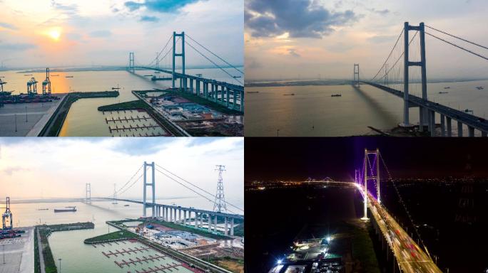 珠江南沙大桥虎门二桥4K航拍移动延时夜景