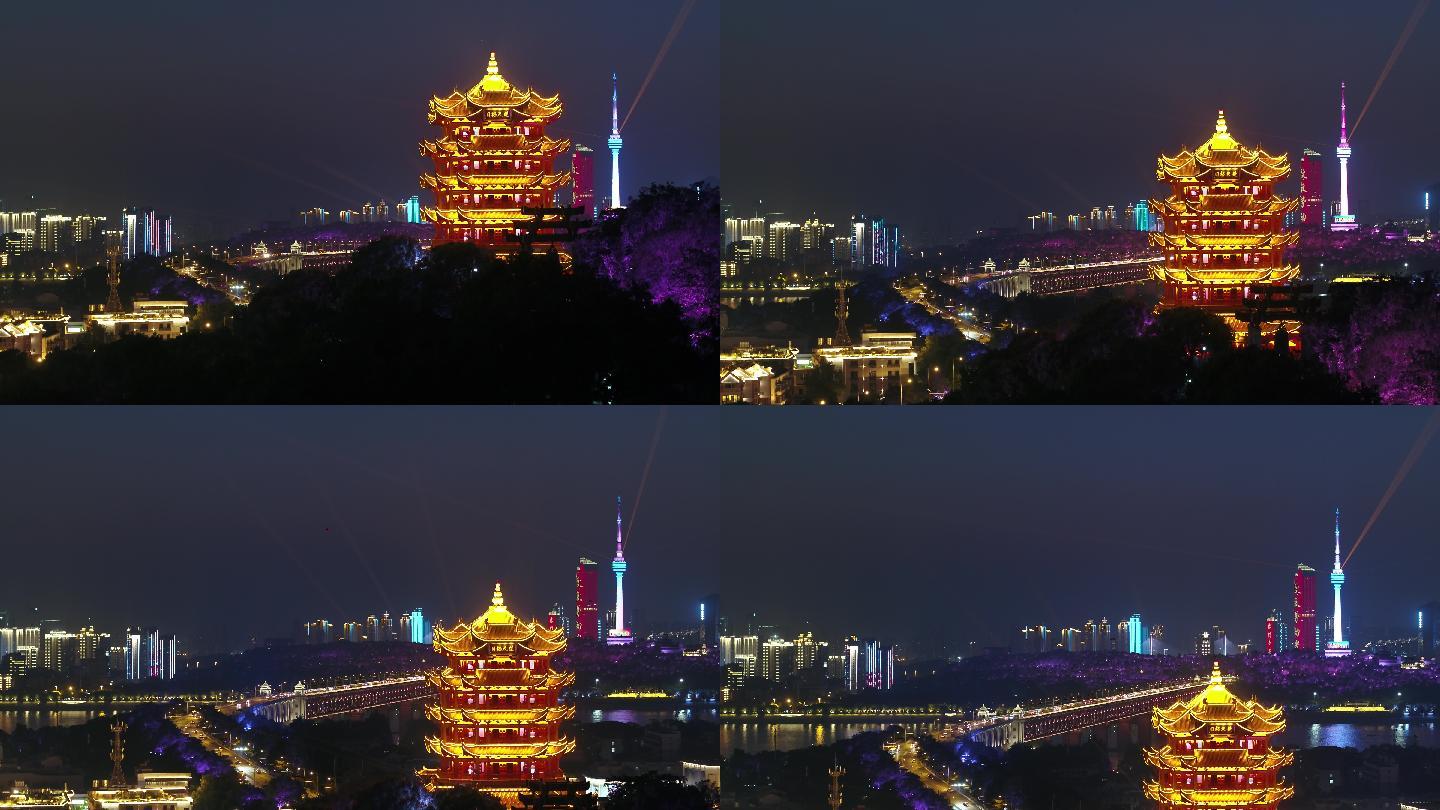 航拍4k武汉黄鹤楼夜景