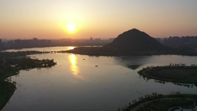 航拍华山历史文化公园落日