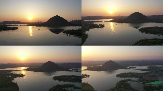 航拍华山历史文化公园落日