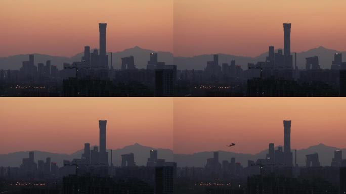 4K拍摄夕阳下北京国贸CBD高楼林立