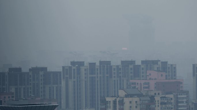 北京雾霾，空气污染，俯拍城市街道