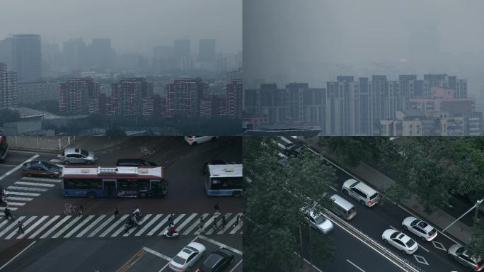 北京雾霾，空气污染，俯拍城市街道