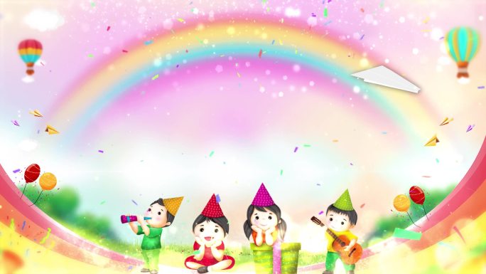 卡通快乐彩虹儿童led动态背景-循环