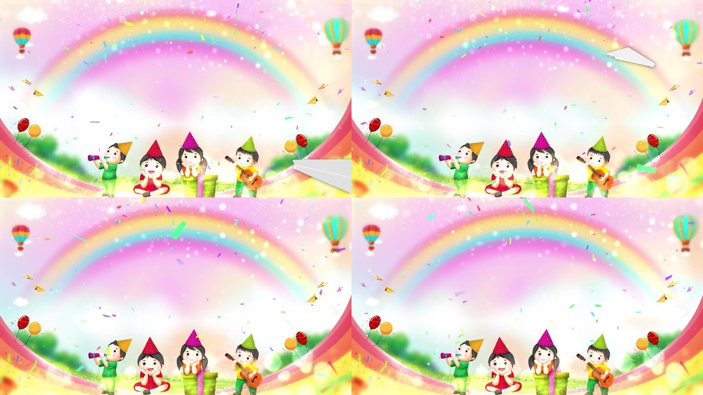 卡通快乐彩虹儿童led动态背景-循环