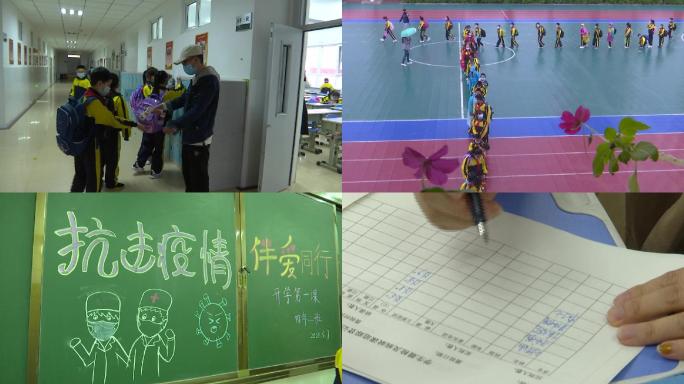 疫情后小学复课走入校园测量体温