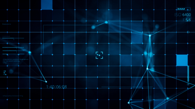 4K蓝色科技网格点线连接hud数字背景