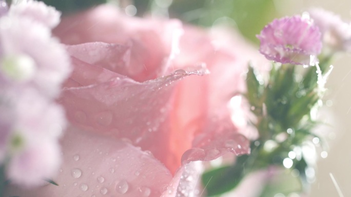 实拍玫瑰花上的水滴，雨中的玫瑰可商用