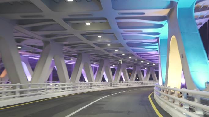 隧道夜景色彩追车人民大道