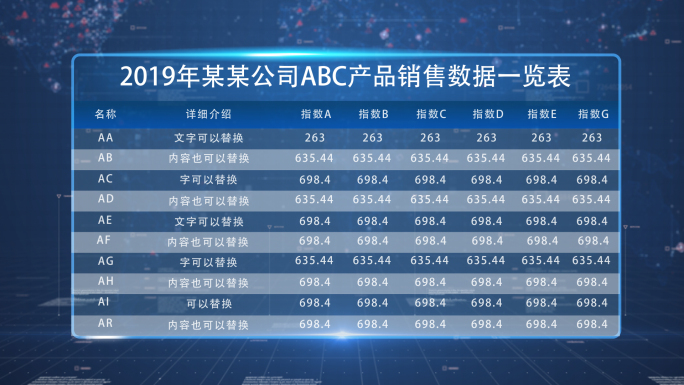 企业公司报表数据表格AE模板