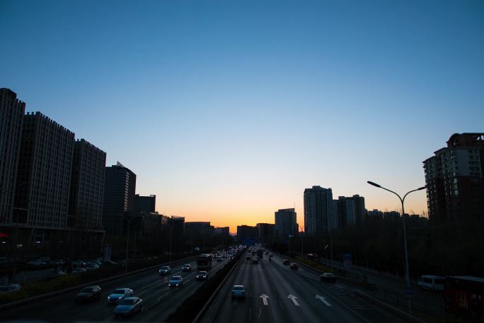 超清日转夜城市太阳落下