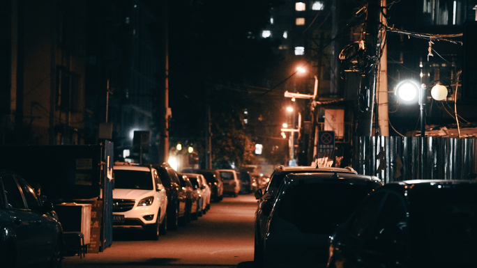 4K夜晚小区城市路灯夜景空镜头