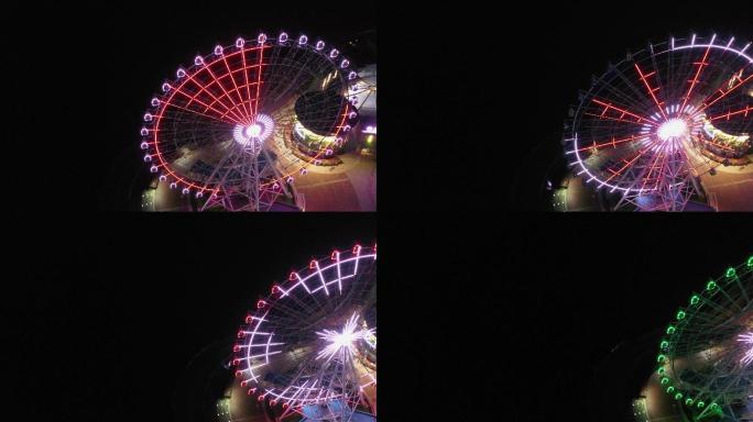 青岛琴岛之眼摩天轮夜景航拍4K视频