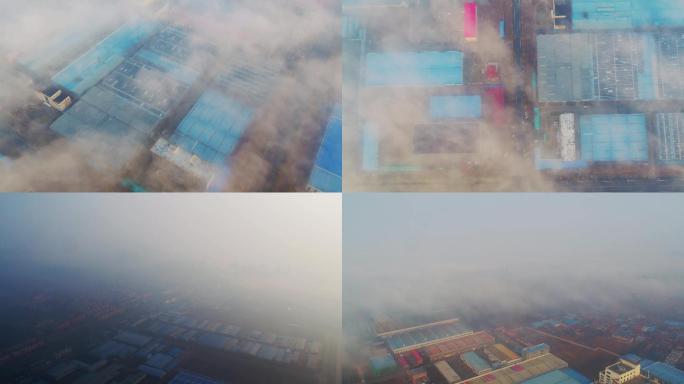 雾霾下的工厂云层的厂房