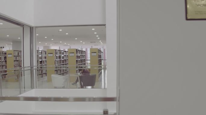 乐清图书馆内景一排排整齐的书架移