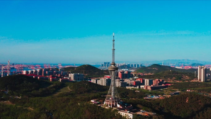 航拍青岛万达东方影都星光岛西海岸新区全貌