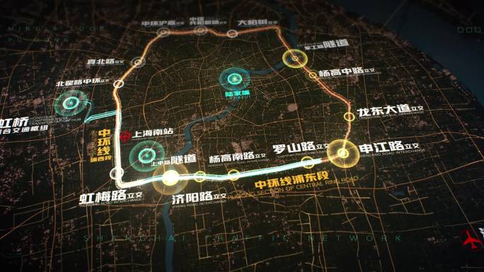 【AE模板】8K底图上海城市路网区位