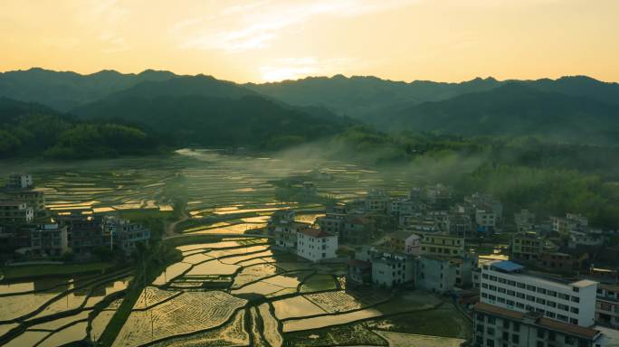 延时夕阳炊烟升起宣传片素材