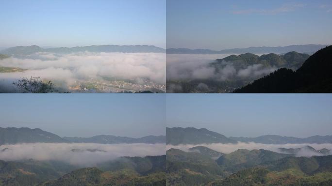 山间云雾缭绕，云雾散去延时拍摄