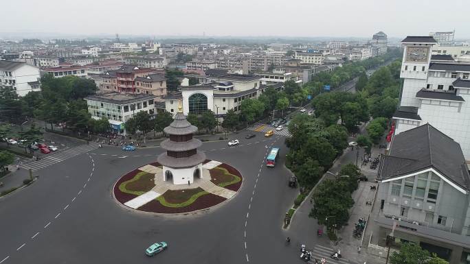 扬州文昌阁地标航拍城市市中心