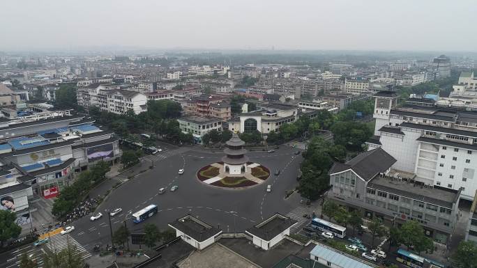 扬州文昌阁地标航拍城市市中心