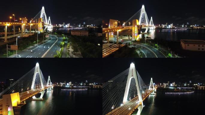 海口世纪大桥夜景航拍