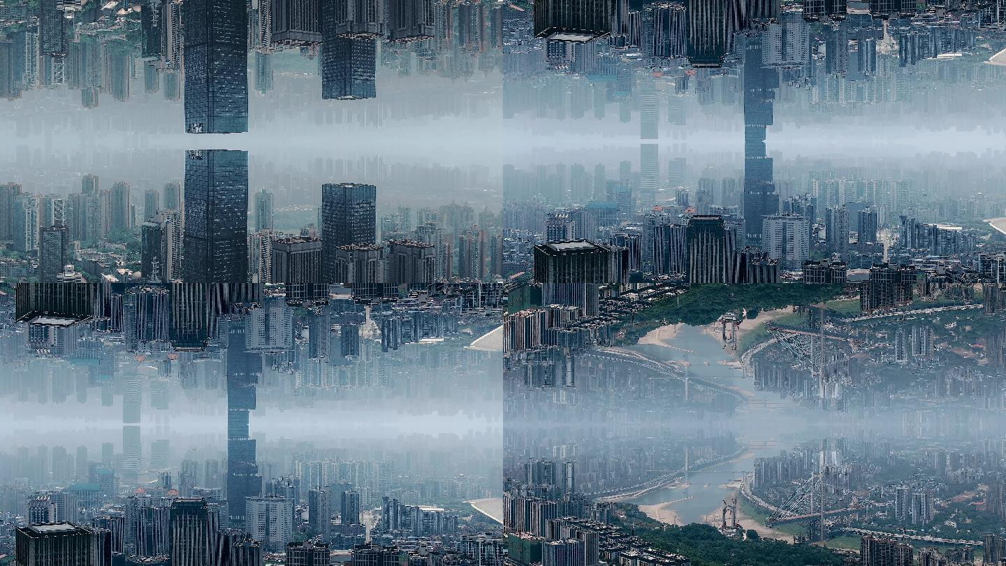 城市反转3d镜像地产特效