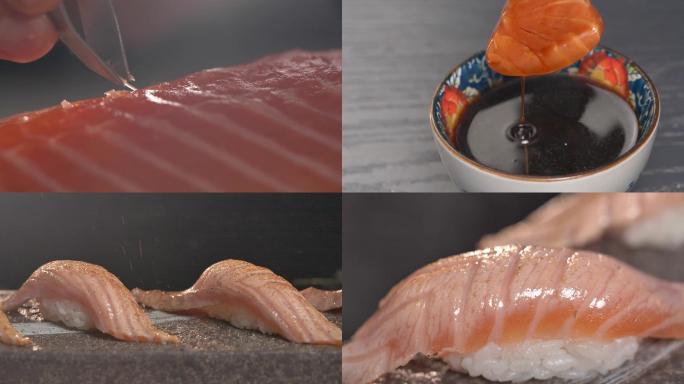 三文鱼海鲜刺身寿司制作过程4K