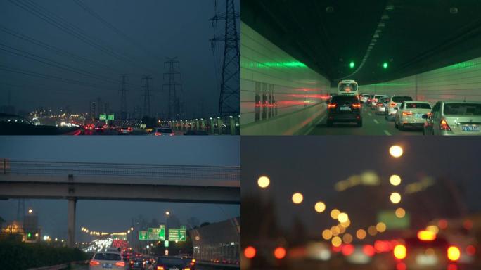 上海城市夜景道路隧道