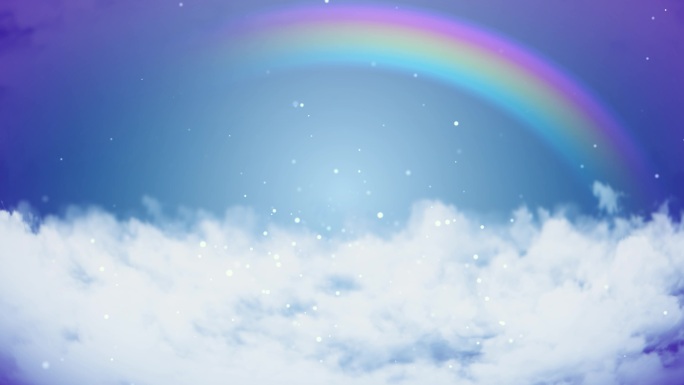 4K高天上流云彩虹云层穿梭卡通背景