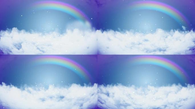 4K高天上流云彩虹云层穿梭卡通背景