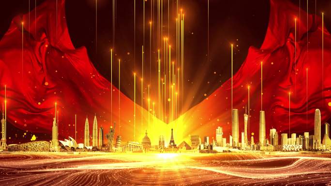 4K旗帜城市建设视频