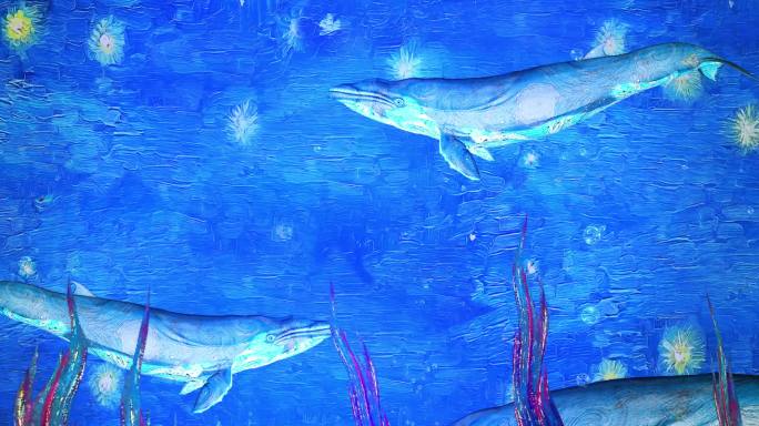 原创4K梵高海底鲸鱼动态油画