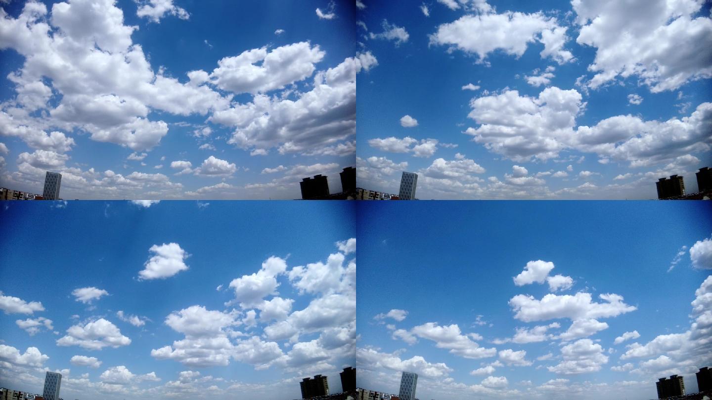 延时广角城市上空游荡的云彩