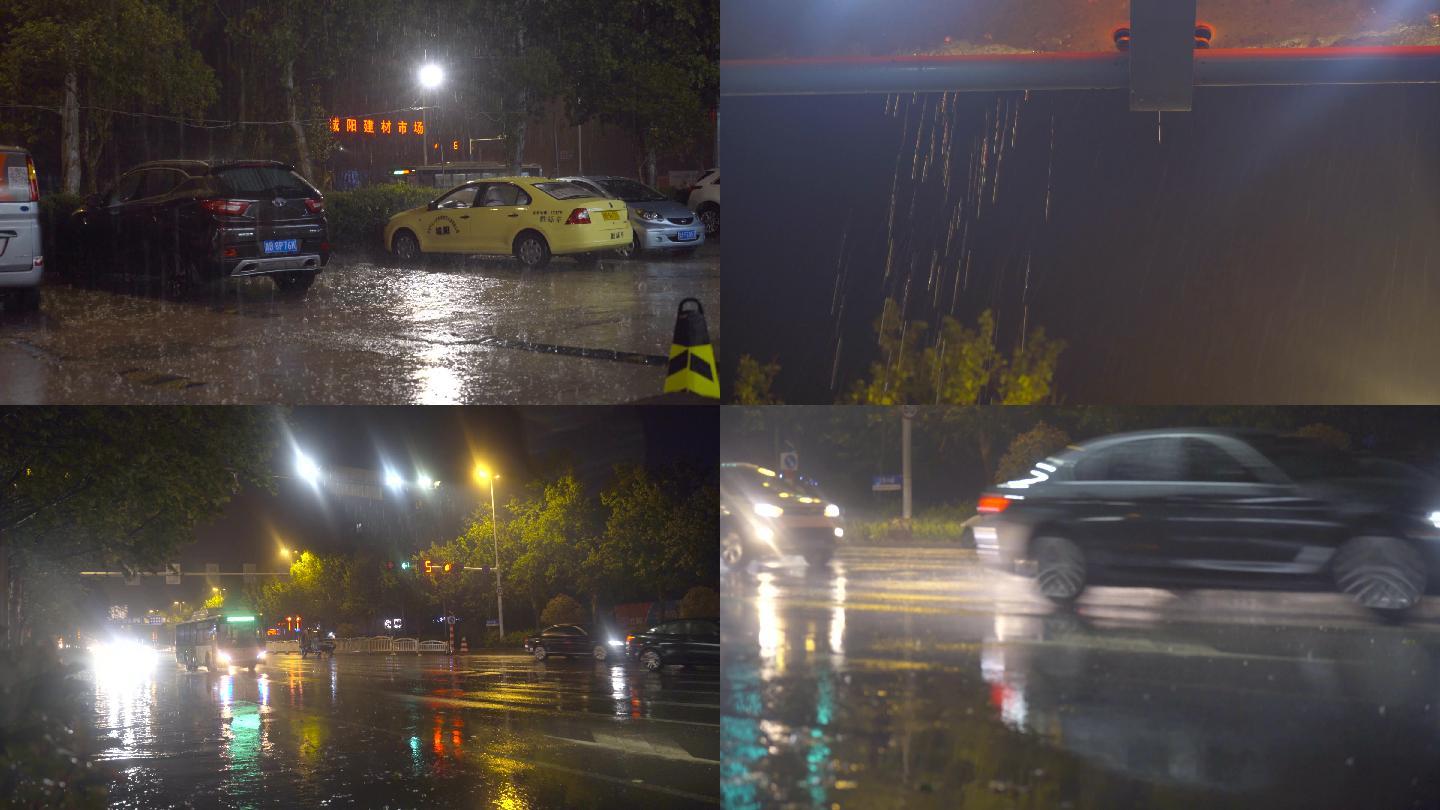 4K雨夜城市街道-夜晚下雨了