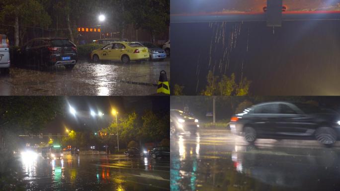 4K雨夜城市街道-夜晚下雨了