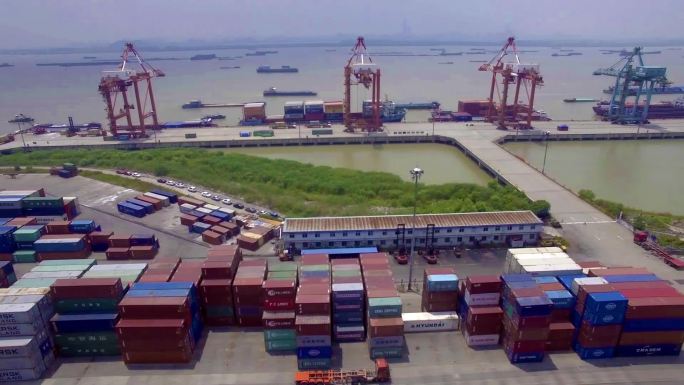 扬州港口航拍素材延时素材