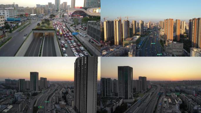 4K城市航拍马路车辆航拍小区航拍