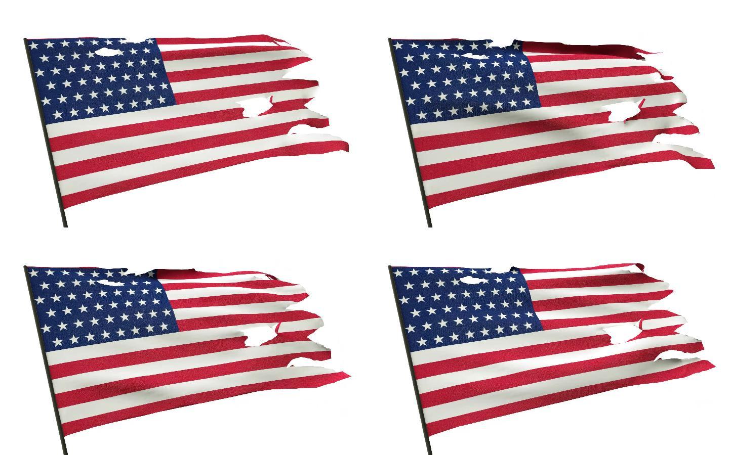 2K分辨率，破损的美国国旗飘扬循环动画