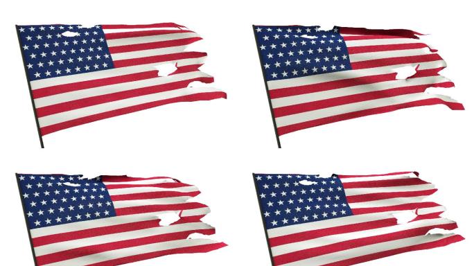 2K分辨率，破损的美国国旗飘扬循环动画