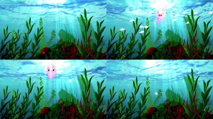 原创卡通动画奇幻海底水草水底场景模板
