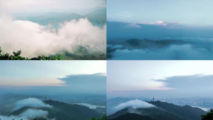 云雾缭绕-穿过云层-城市