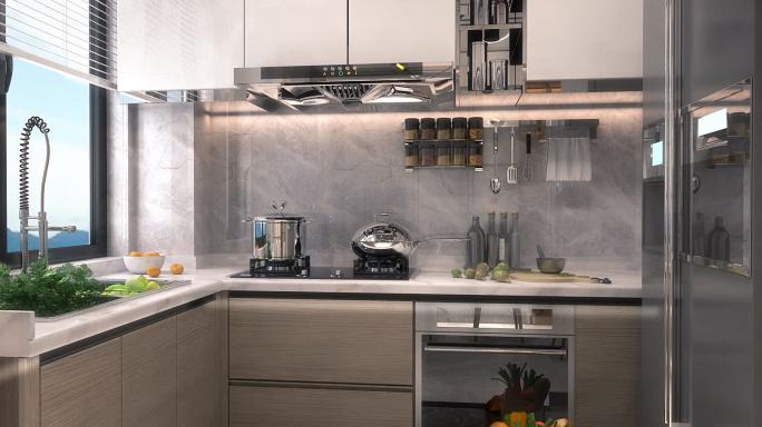 室内厨房万能镜头三维3d动画公寓