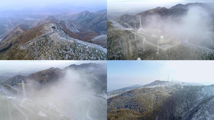 航拍、六盘山、雪景、长征纪念馆、气象站