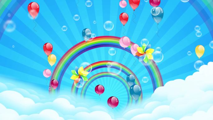 4K卡通彩虹气球天空背景循环